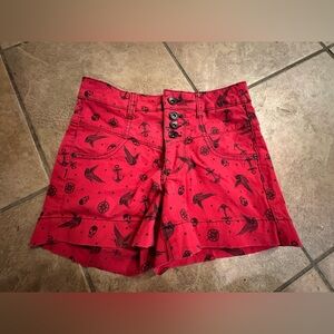 Red High Waist Women Shorts